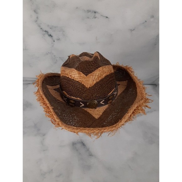MAVERICK Distressed Straw Western Cowboy Hat One Size 7"X 8" inside measurements - Picture 1 of 11